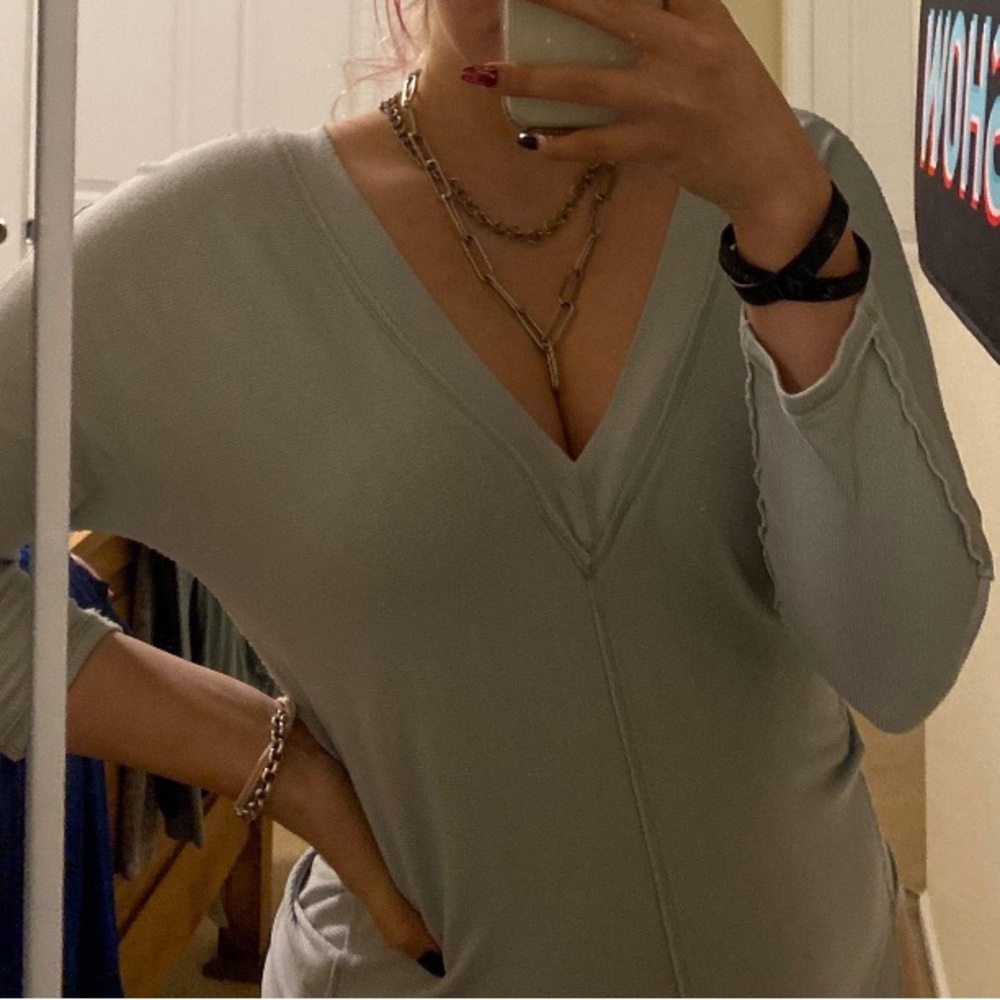 Baby Blue long sleeve V cut shirt